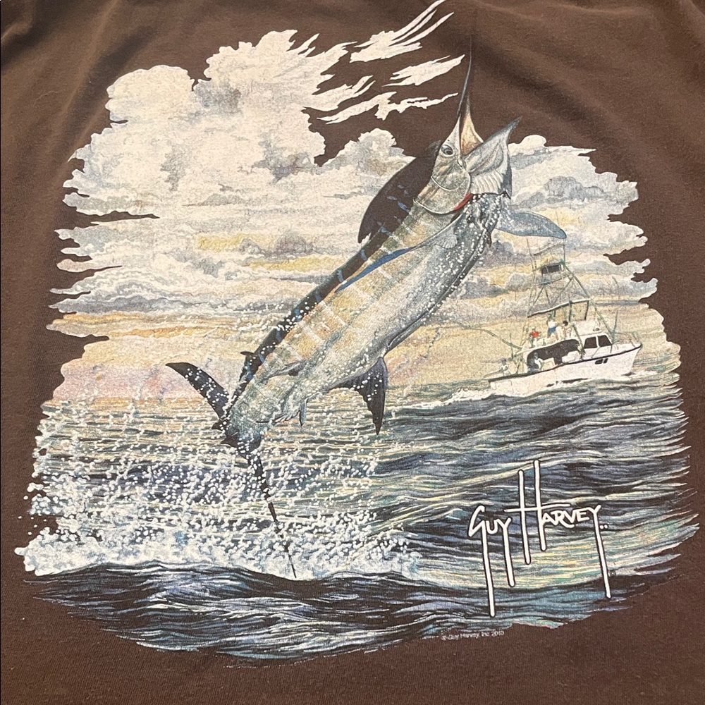 Rare vintage guy Harvey 100% cotton short sleeve Graphic Marlin boat T-Shirt L
